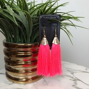 ‼️ Vibrant Hot Neon Pink Tassel Drop Earrings